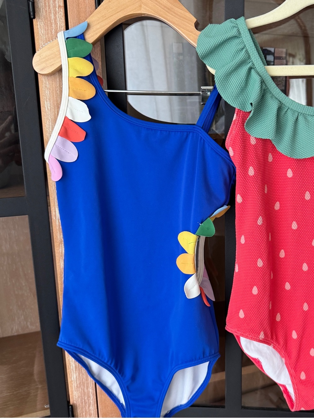Mini Boden Girls cobalt One Piece Swimsuit rainbow petal appliqué side cutout - Picture 2 of 9